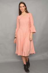 Solid Peach Patterned Frock 