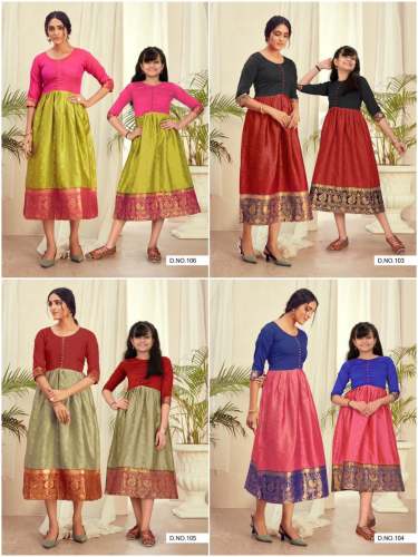 Buy Silk Jacquard Long Mom Daughter Kurti Combo by INLI CORPORATION