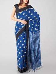 Formal Wear Blue Cotton Ikat Saree