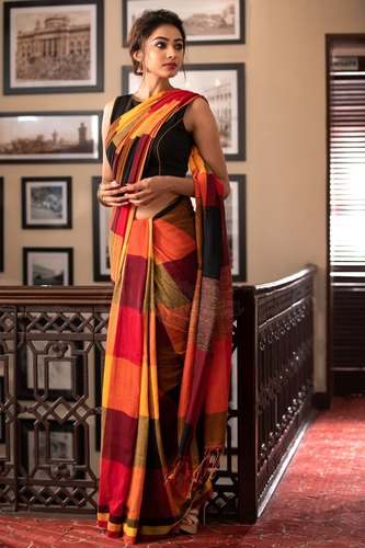 Checks Design Cotton Handloom Saree  by Shubho Laxmi Garments