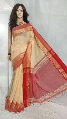 Plain Handloom Khadi Cotton Saree by Shubho Laxmi Garments