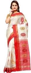 Red and White Semi Tussar Silk Saree 