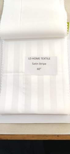 LD Fibre White Satin Striped Bed Sheet Fabric
