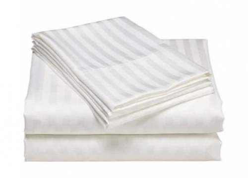 Satin Strip White Hospital Bed Sheet 