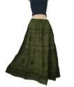 Green color Ladies Embroidered Cotton Long Skirt