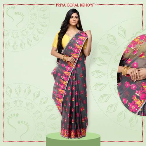 Beautiful Dhakai Jamdani Butti Border Saree by Priya Gopal Bishoyi