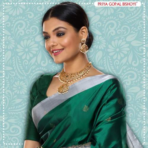 Bottle Green Puttaparthi Silk Saree  by Priya Gopal Bishoyi