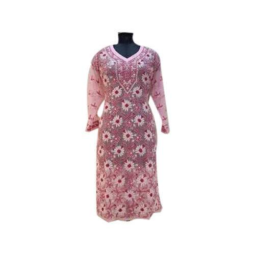 Pink Chikan Kurti