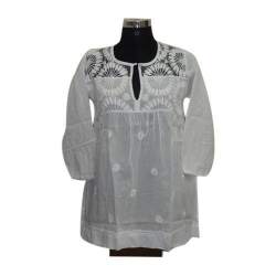 White Cotton Hand Embroidered Kurti