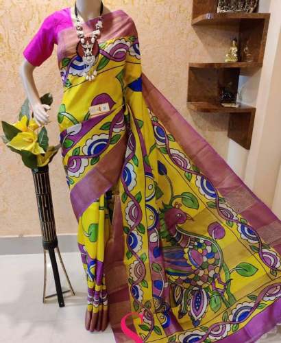 Printed Classical And Good Looking Saree With Linen With Gold Jari Patta