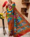 Printed Classical And Good Looking Saree With Linen With Gold Jari Patta thumb 3