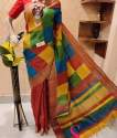 Printed Classical And Good Looking Saree With Linen With Gold Jari Patta thumb 4