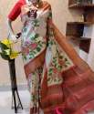 Printed Classical And Good Looking Saree With Linen With Gold Jari Patta thumb 6