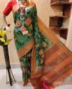 Printed Classical And Good Looking Saree With Linen With Gold Jari Patta thumb 7