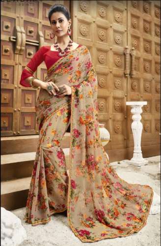 Triveni Brand Chiffon Printed Saree by Triveni Sarees Com