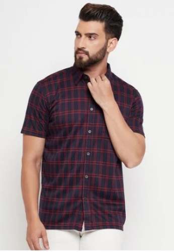 Cotton Viscose Lycra Maroon color Shirt for Men  by Swami Textiles Pvt Ltd