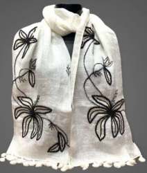 Khadi White Linen Hand Embroidered Stoles