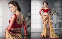 Designer Beige Color knitted Saree