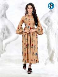 Rayon Chikoo Floral Print Long Kurti FS-115