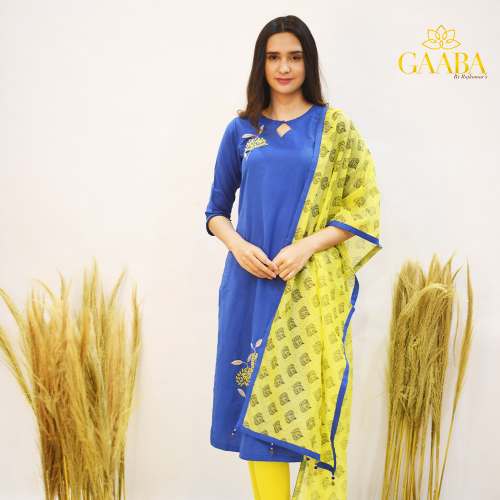 Gaaba Danish Blue Kurta With Chanderi Dupatta