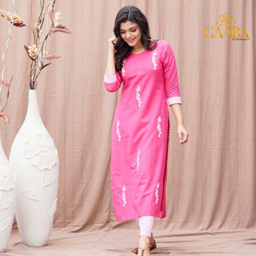 Gaaba Pink Embroidered Kurta With Strip Pant