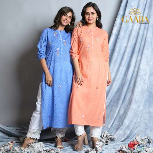 Gaaba Polka Dots Embroidered Straight Kurti