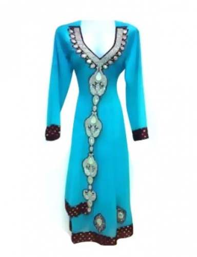 Sky Blue Embroidery Stone Work Unstitch Suit by Tanzeib Art