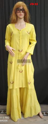 Yellow Kurti and Sharara Set by Kaba Fashion Creations Pvt Ltd