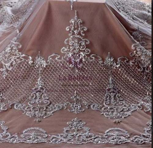 Net Hand Beaded, Zari Work Fabric  by Crest International Exports