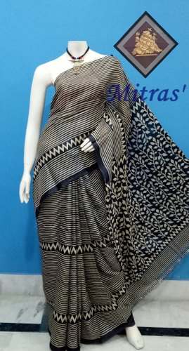 Fancy Tussar Block Printed Silk Saree by Mitras