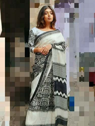 Black and White Pure Silk Saree 