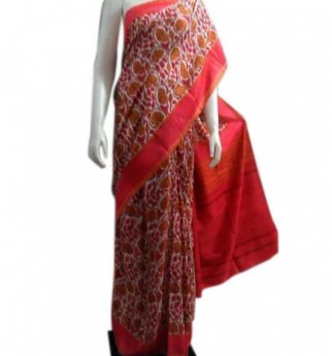 Orange Cotton Printed Saree For Women by Madhumitas Fabric