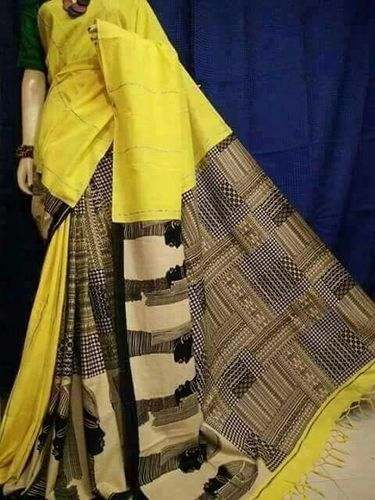 Yellow Fancy Printed Cotton Sarees