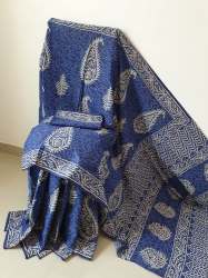 Blue Cotton Hand Block Printed Saree