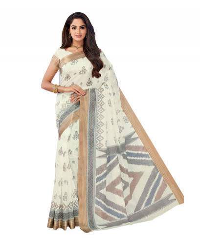 RAJGURU Chanderi Off White Saree  by Rividea Chiffonier Pvt Ltd