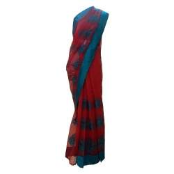 Red printed Knitted Saree
