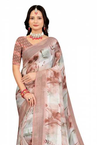 Party Wear Floral Printed Saree with Designer Blouse