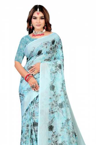 Trendy Floral Print Georgette Saree