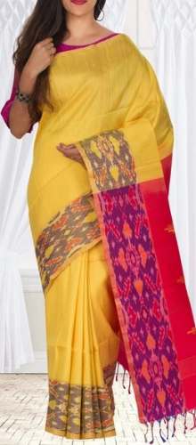 Fancy Pure Jute Yellow saree by Sri Palam Silk Sarees