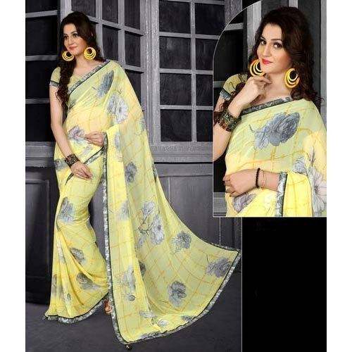 Fancy Yellow Printed Sarees