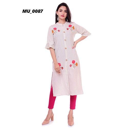 MU0087	Cotton Strip Kurti by Sai Kripa Overseas