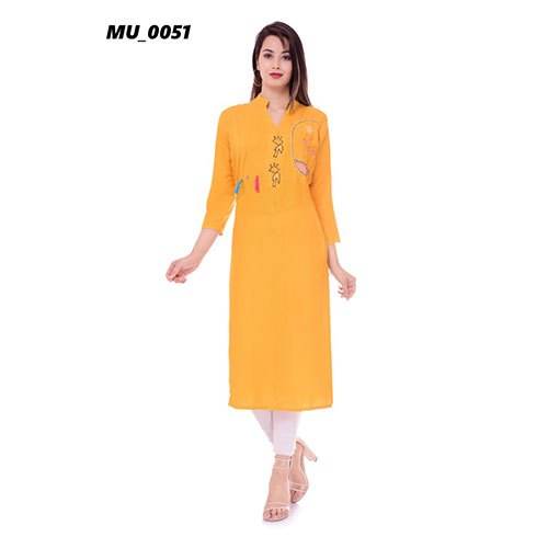 Yellow Straight Cotton Kurti