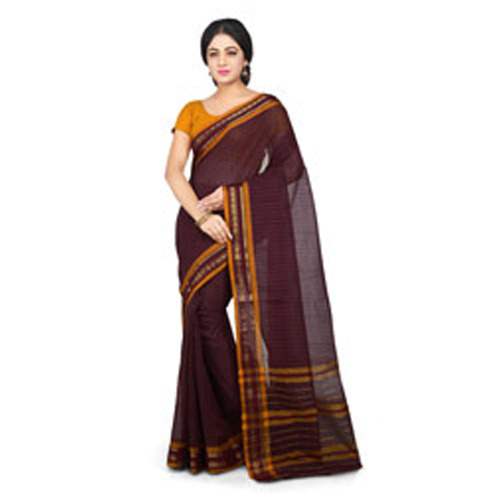 Dark Maroon Cotton Plain Saree with Printed Border