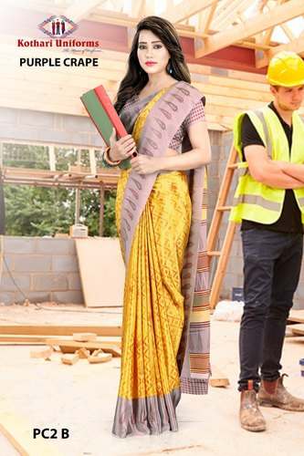 Yellow Crepe Uniform Saree by Kothari Uniforms