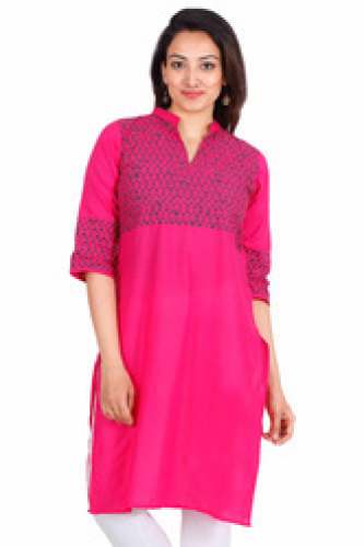 Pink Cotton Printed Kurtis
