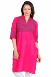 Pink Cotton Printed Kurtis