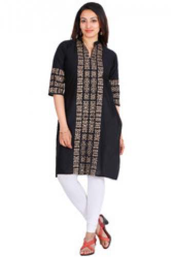 Regular Wear Black Cotton Kurtis by Lakshya Bags