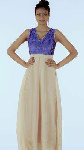 Royal Blue Cub Web Satin Gown