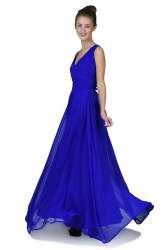 v neck blue Ladies Gown