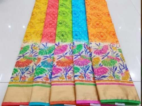 Fancy Multi Color Printed Supernet Saree  by Kachhi Textiles India Private Limited